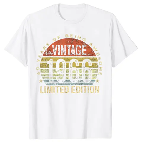 Vintage 1966 Limited Edition 60-Year-Old 60th Birthday T Shirts Humor Streetwear Tee Shirt Short Sleeve Unisex Loose Cloth