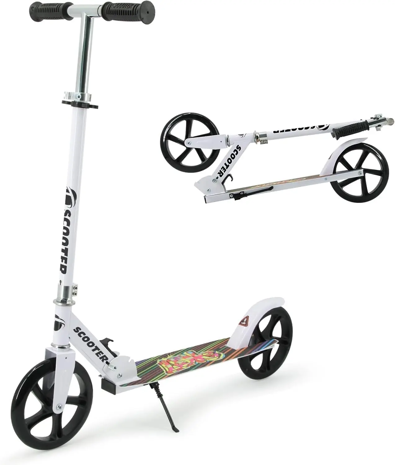 

Scooter for Ages 14+ Teens & Adults, Foldable Kick Scooter with 8-inch Big Wheels, Kickstand, 3 Adjustable Levels, Rear Brake, M