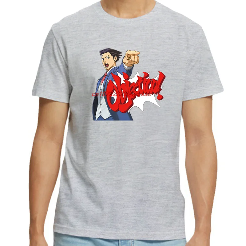 Ace Attorney Defense Courtroom Trial Video Game Objection Shirts Graphic Tee Summer Short Sleeve Tee Cotton Men's T-Shirts