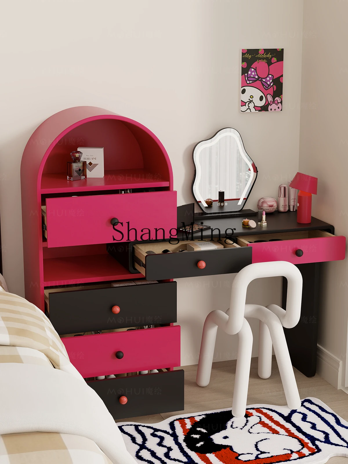 

CL chest dresser integrated end of bed corner storage retractable dressing table bedroom pink dressing table
