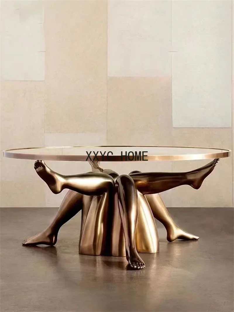 Modern Art FRP Electroplating Beauty Leg Coffee Table Model Room Hotel Personality round Tea Table