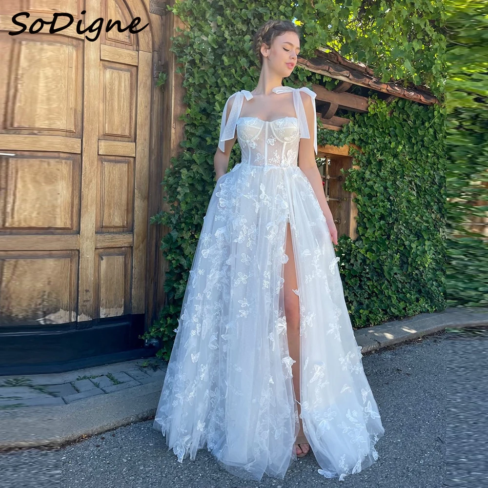 

SoDigne A-line Tulle Wedding Dresses Sweetheart Sleeveless Butterfly Bridal Dress Long Wedding Gown Robe De Mairee ﻿Customized