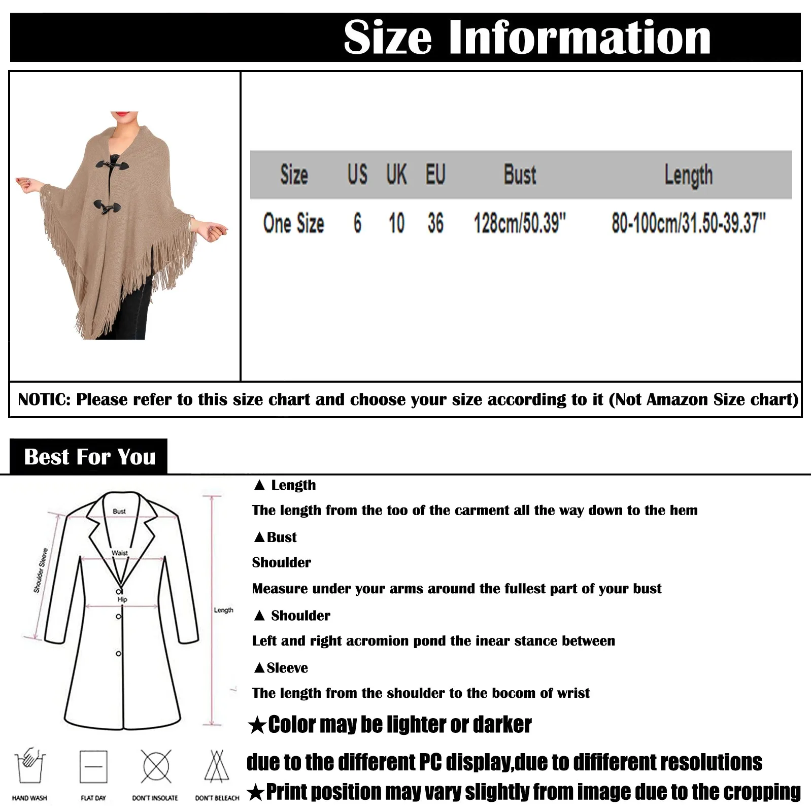 Women\'s Fashion Autumn/winter Thick Tassel Cape Horn Buckle Solid Color Cape Coat