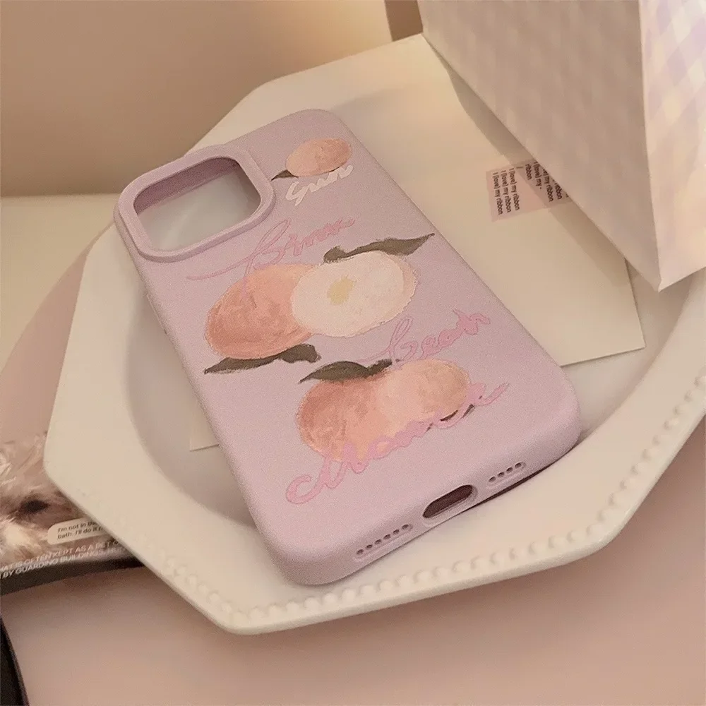 เคสโทรศัพท์ลายเพ้นท์สีน้ำมันรูปดอกพีชสำหรับ IPhone16 15 14 12 13 11 Pro PROMAX plus X XR ฝาครอบโทรศัพท์กันกระแทก