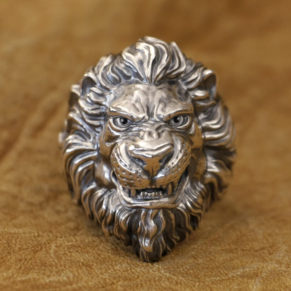 

925 Sterling Silver Huge Angry Lion Punk Ring TK428 Open US Size 8~15
