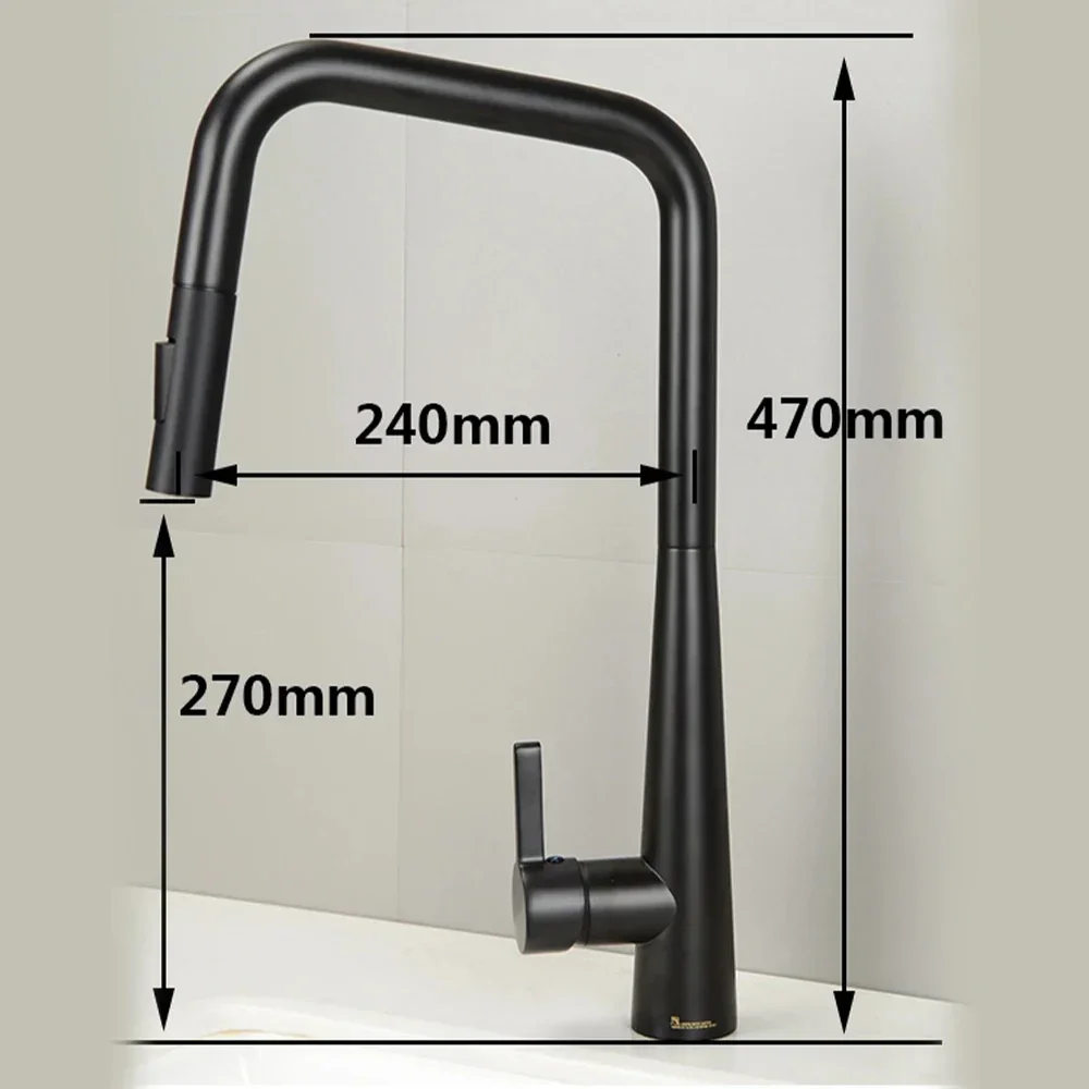 Bagnolux Black Brass Deck Mounted Kitchen Faucet Two Function Single Handle Pull Out Mixer Hot and Cold Water Pull Out Taps view 3