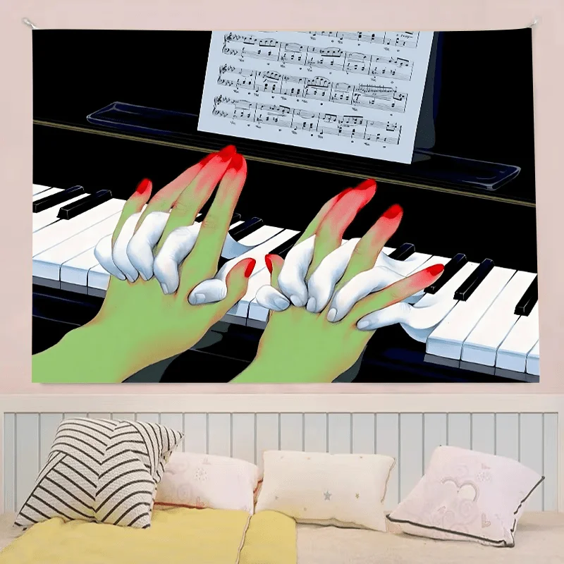 Melodic Moments Tapestry: Hands on Piano Keys for a Musical and Artistic Bedroom Decor