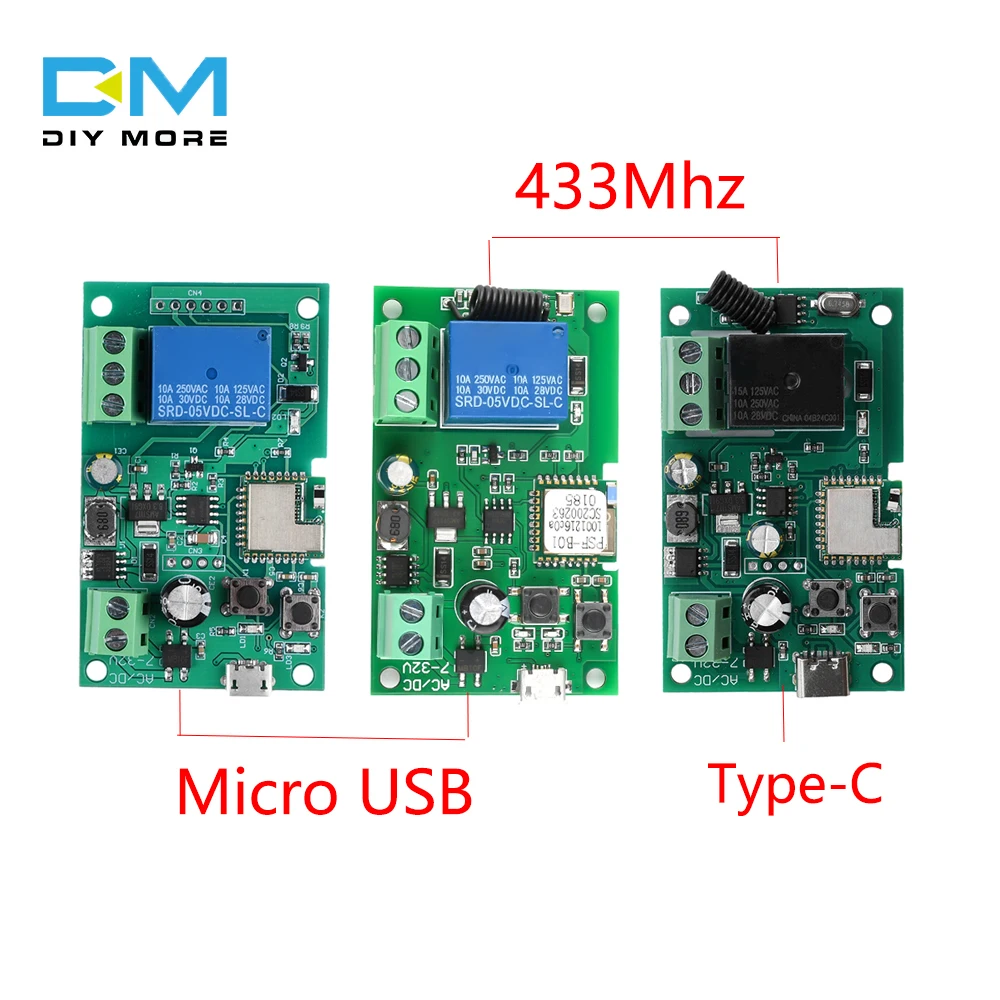 Type-C Micro USB 1 Channel Ewelink Wifi RF Switch Module Self-Locking AC DC 7-32V Wireless APP Remote Control Smart Home