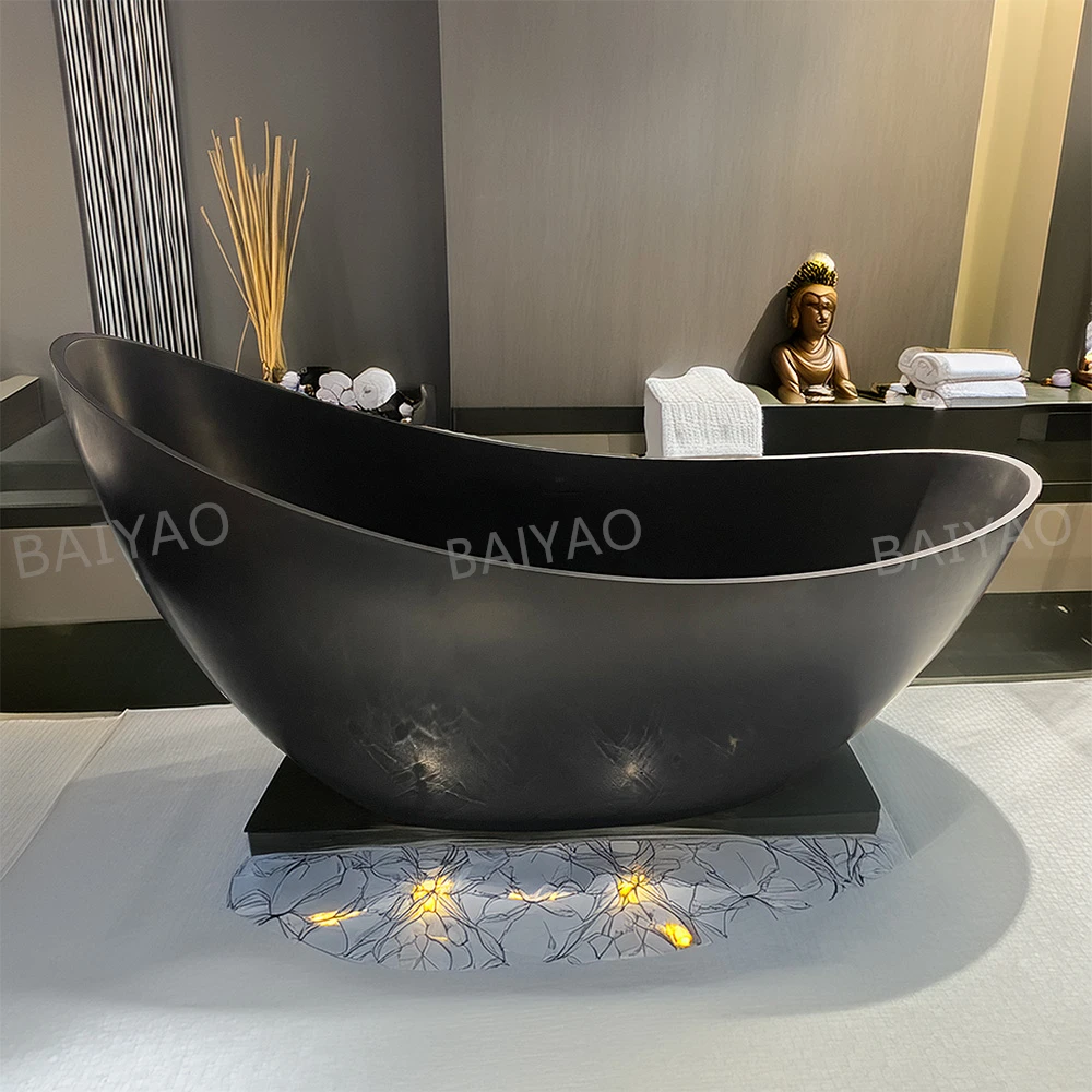 

Modern Design Solid Surface Freestanding Bathtub Oval Artificial Stone Soaking Tub For Hotel And Villa