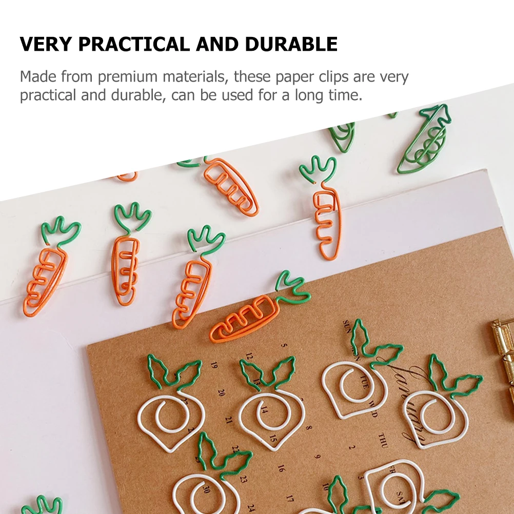 

9pcs Cartoon Paper Clips Carrot Pea Shaped Office Supplies Cute Colorful Stationery Creative Fun Decorative Document File Clasp