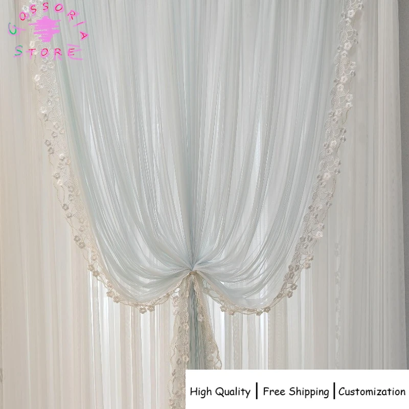 

Sample Custom White Veil Double Layer Korean Princess Style Curtains for Bedroom Window Screens Flowing Romantic Sheer Drapes
