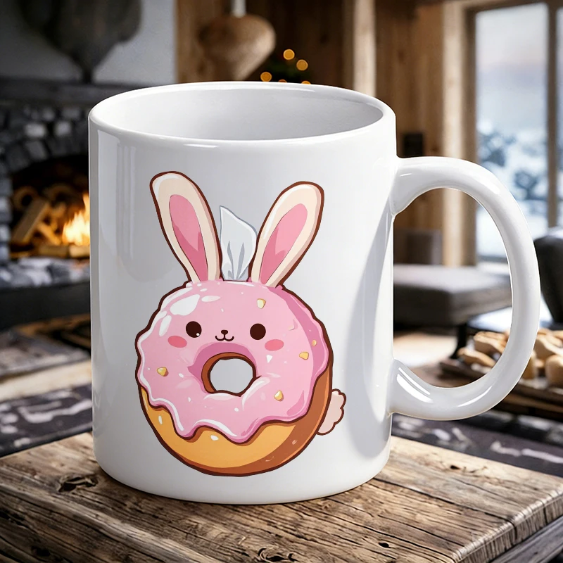 

Cute Rabbit Donut Ceramic Mug, Coffee Cup, Milk Cup, Office Tea Cup, Drinking Cup, Fade-Resistant, Gift for Friends