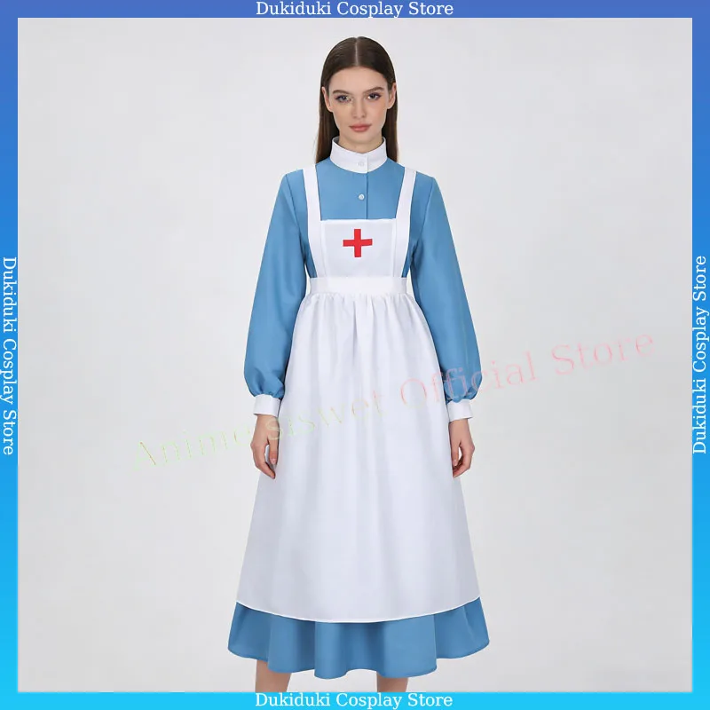 

Carnival Halloween Women's War Nurse Costume History Civil War Nurse Uniform Dress Role Play Performance Costume Blue Dress Girl