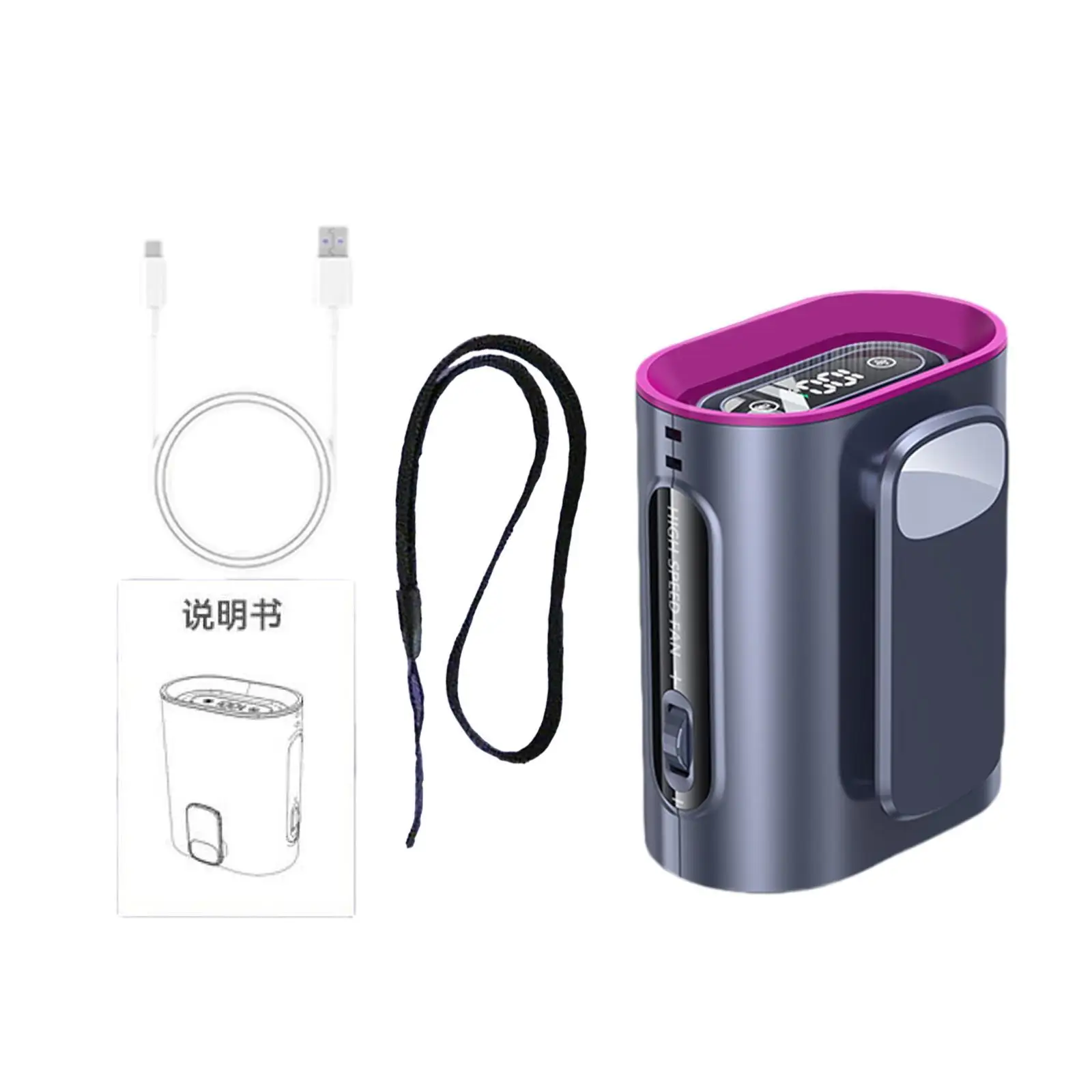 Портативный вентилятор с цифровым дисплеем и подвесной веревкой 100, регулируемая столешница для пеших прогулок, работы на открытом воздухе, дома, пешего туризма, путешествий