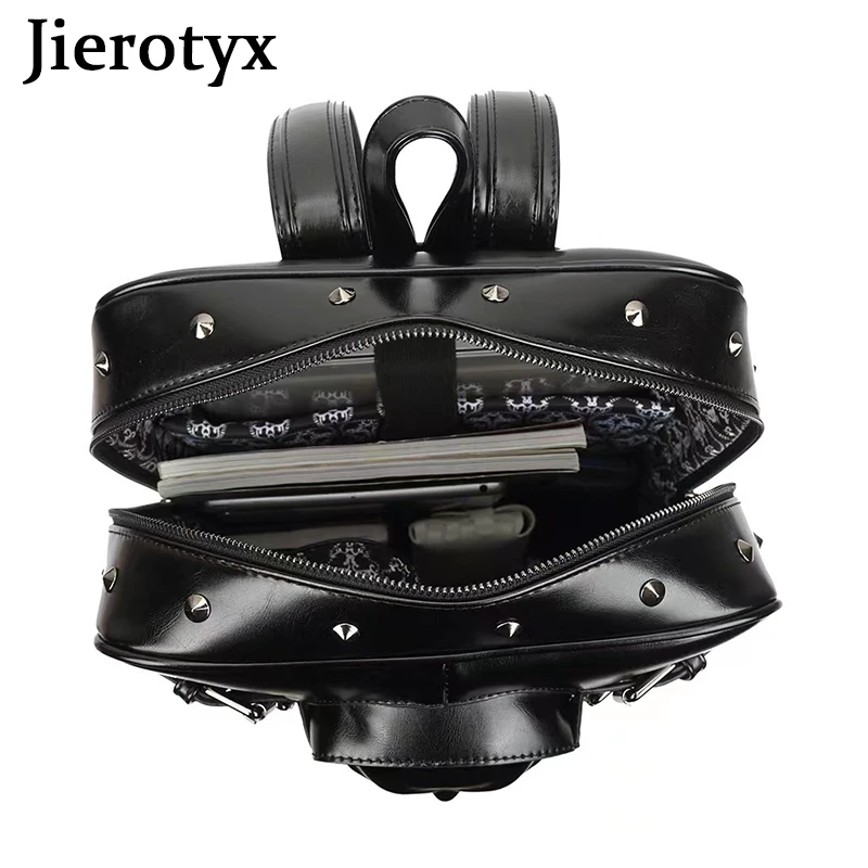 JIEROTYX-Bolso de viaje de estilo Punk para mujer y hombre, mochila de día con calavera negra, hebilla de cinturón, decoración, bolsos góticos de