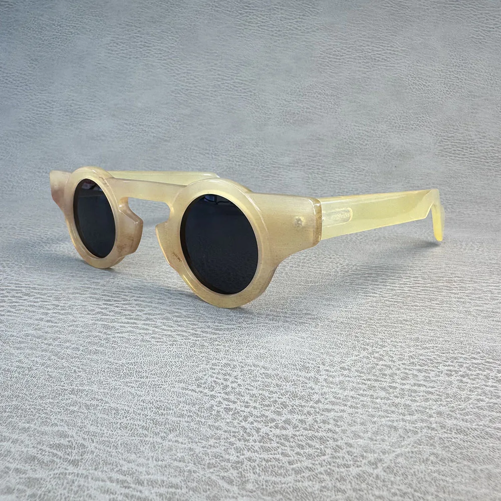 Men Sunglasses Women Unique Vintage Polarized Glasses Round Retro Handmade Honey Horn Prescription Eyeglass Frames