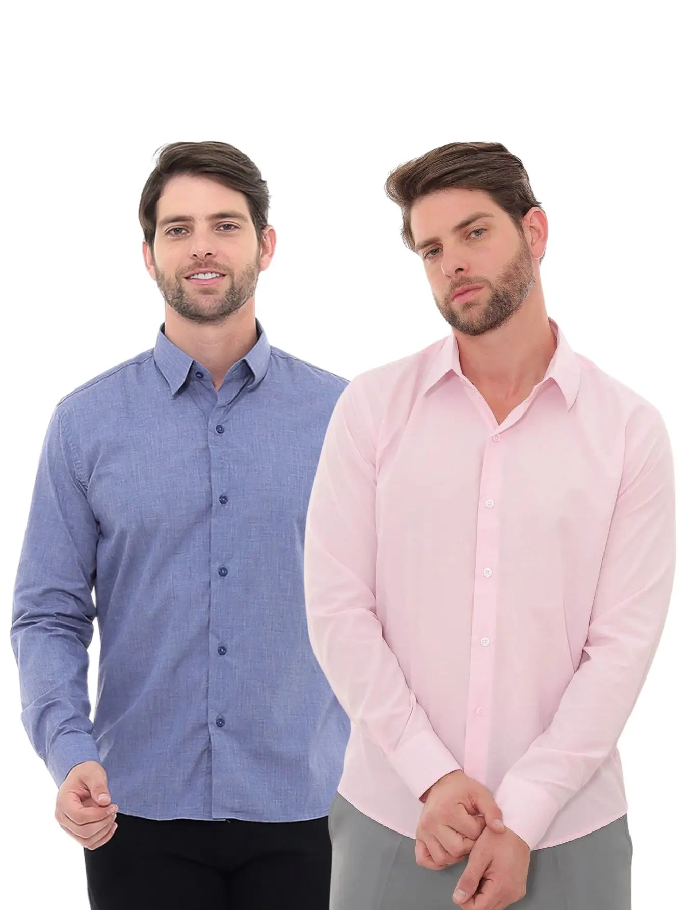 Men's KIT 2 Pieces-Cobalt Blue Linen Premium Social Shirt and Pink Slim Social Shirt