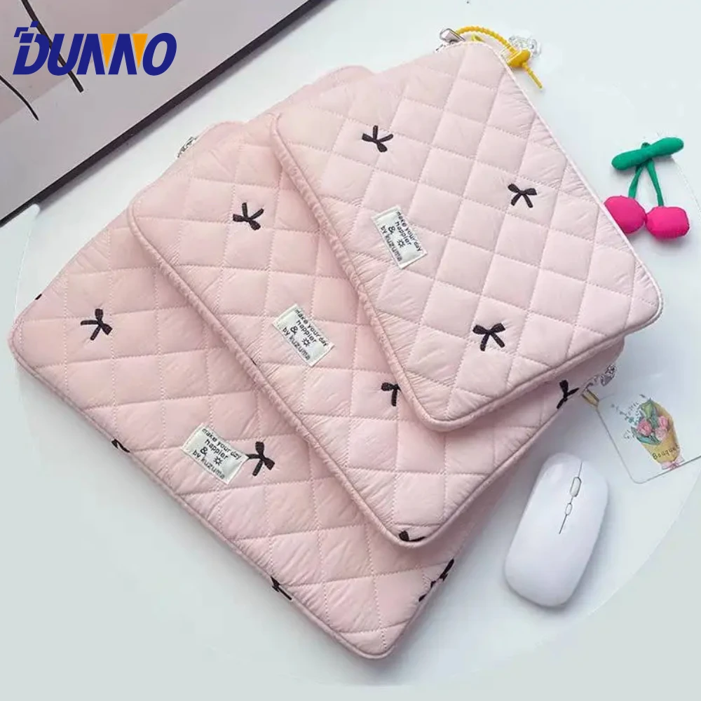 귀여운 리본 자수 컴퓨터 가방 태블릿 슬리브 케이스 2025 신상 11 13 15인치 여성용 노트북 슬리브 아이패드 태블릿 보호