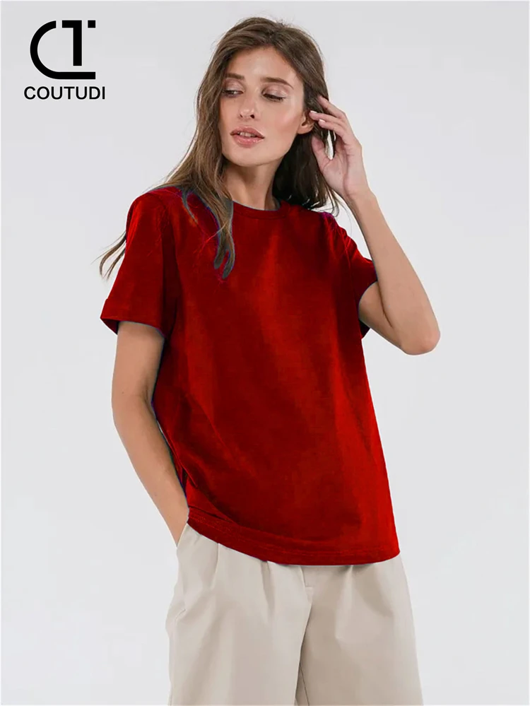 COUTUDI-Oversized Summer T Shirts for Women, Casual Streetwear, Korean Tees, Basic, Solid, Cotton Tops, Young Summer Cotton T