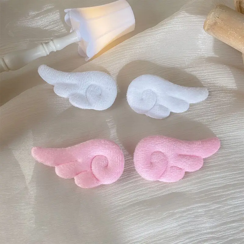 2Pcs INS Angel Wing Hair Clip Set for Women Plush Fuzzy Barrettes in White & Pink Colors Hairclips Jewelry