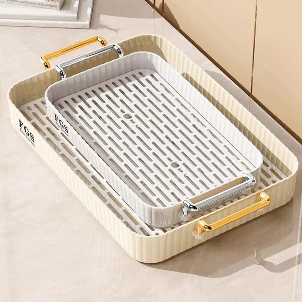 

Fruit Vegetable Drain Tray Resin Storage Tray Double Layer Fruit Vegetable Drain Rack Cup Storage Tray with Handle Efficient