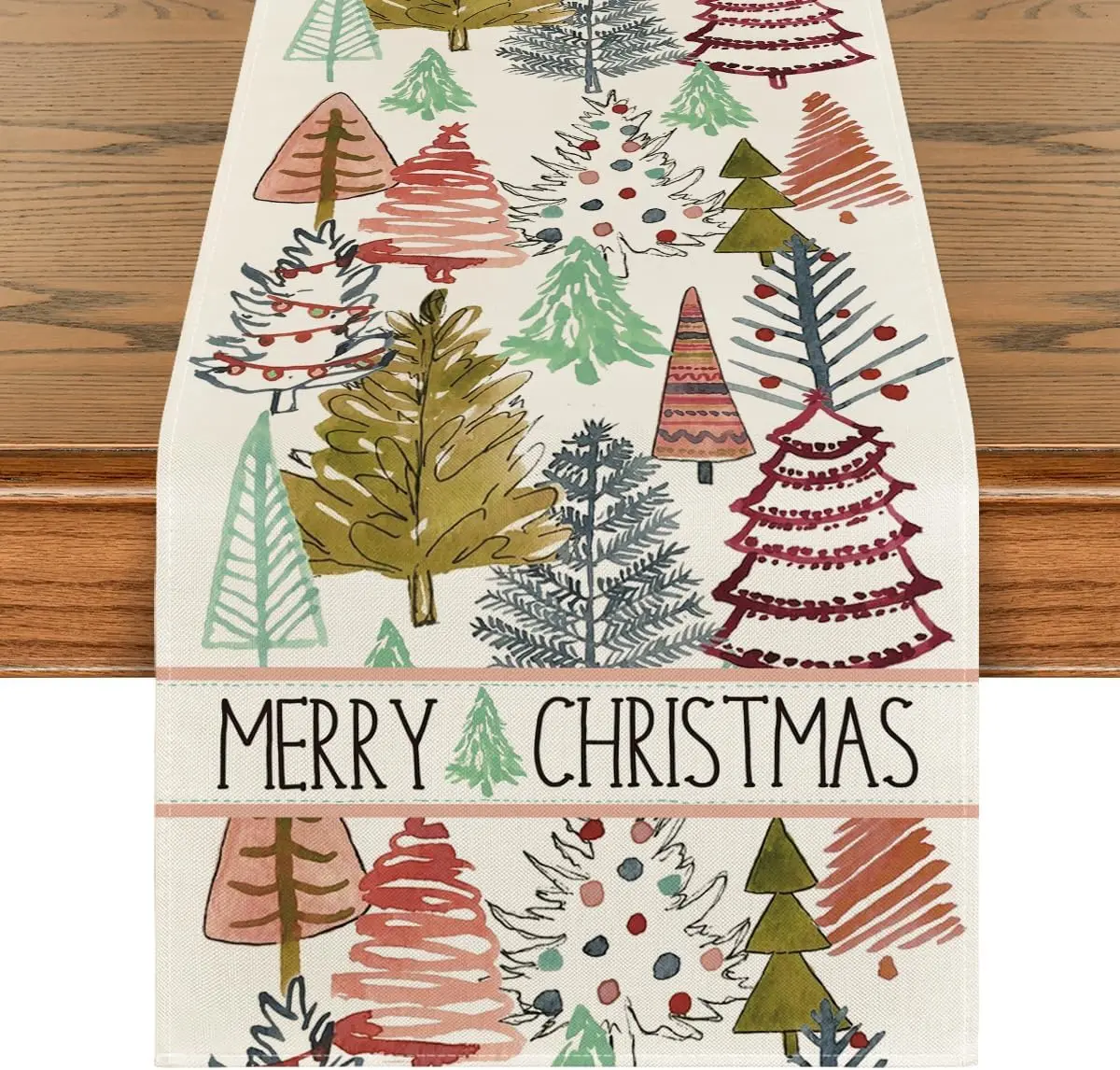 

Xmas Trees Lamp Boho Merry Christmas Table Runner Seasonal Winter Holiday Kitchen Dining Table Decoration for Outdoor Home Party