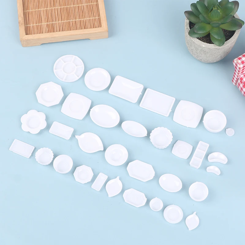 33 unids/set casa de muñecas bandejas en miniatura platos muñeca Mini comida platos blancos vajilla cocina accesorio de juguete