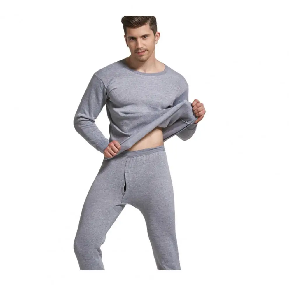 Conjunto de pijama de veludo quente masculino, roupa interior térmica, pijamas de virilha aberta, cor pura, inverno, pelúcia, 2 peças