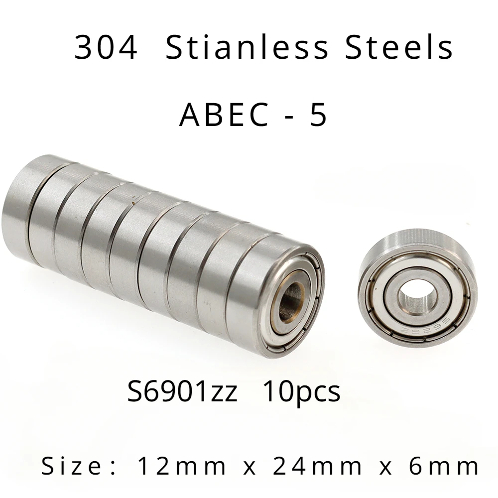 Veekaft High Performance 304 Stainless Steel ABEC-5 Miniature Deep Groove Ball Bearings S6900zz 10mmx22mmx6mm of 10pcs