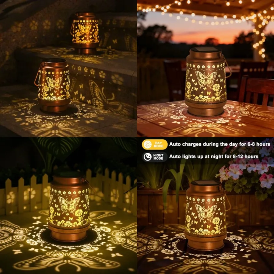 

Solar Lights Solar Lanterns Outdoor Waterproof - Garden Decor Birthday Gifts for Women Mom Grandma Butterflies Decoration Outsi