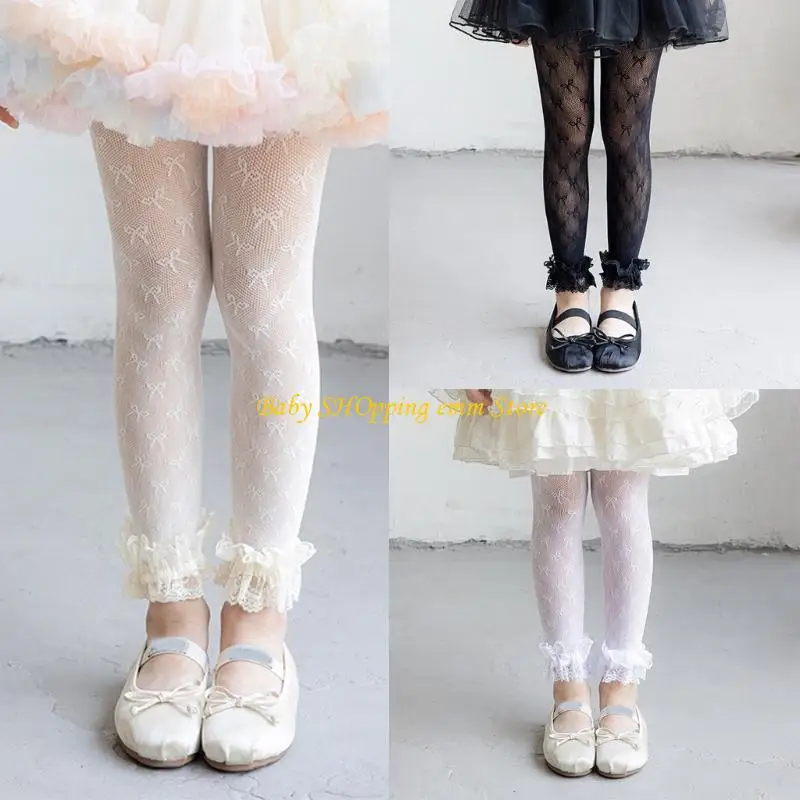 

23GD Elegant Bowknot Accented Girls Tights Soft Leggings for Dress Up Occasion
