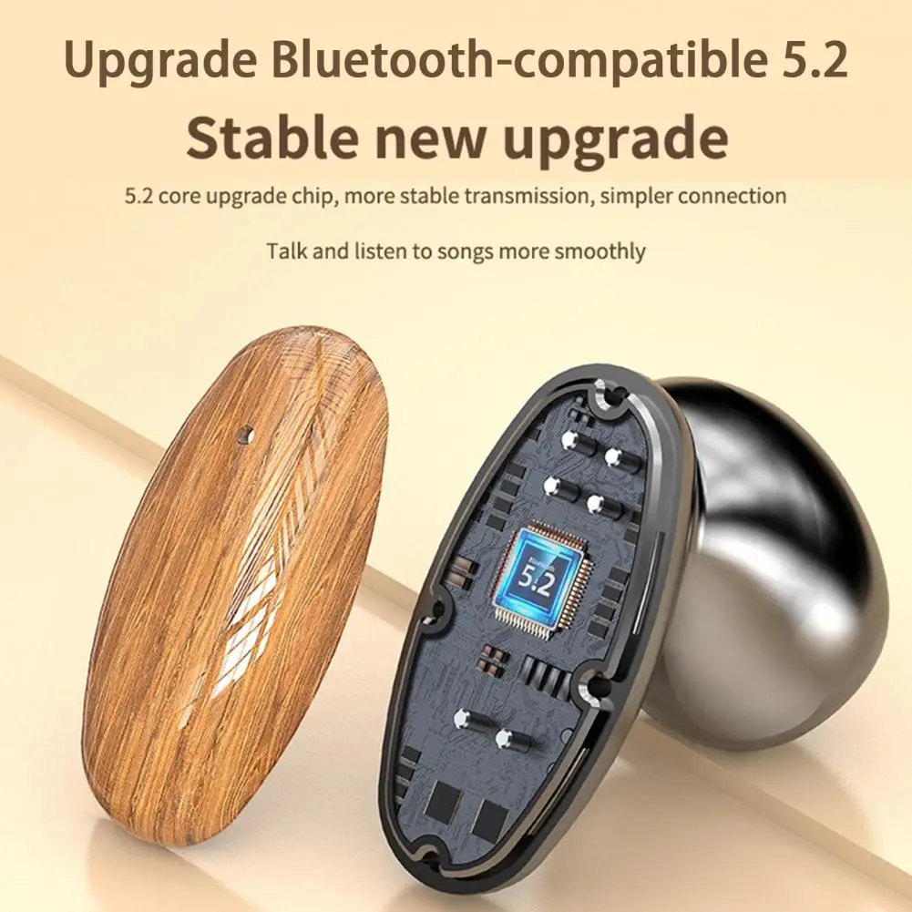 M35 HIFI Wireless Earphones Wood Grain Mirror Digital Display Touch Control Heavy Bass Bluetooth-compatible 5.2 Headphones