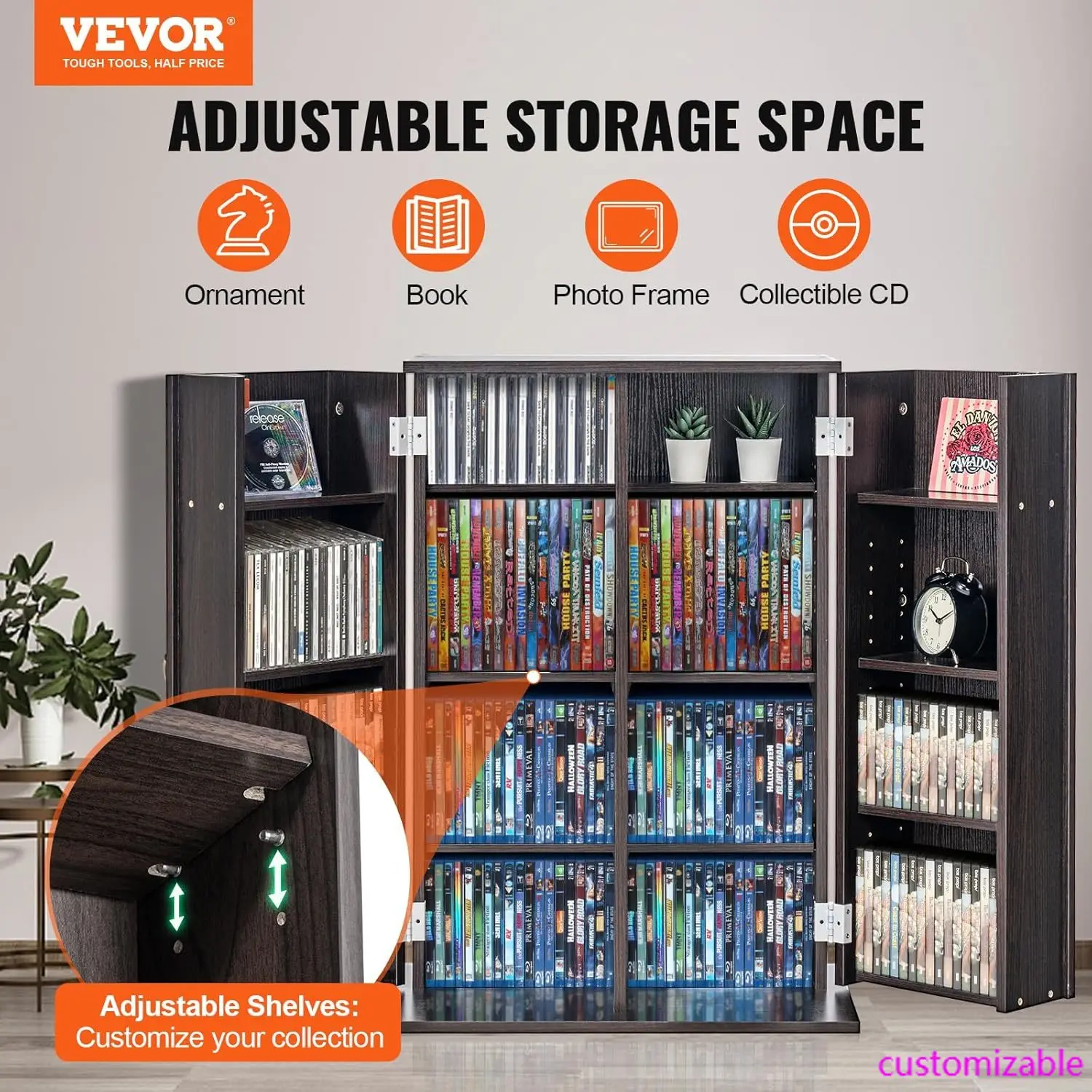 

Media Storage Cabinet, DVD Cabinet with Doors and Shelves, CD Storage, Adjustable DVD Shelf, Protects & Organizes Music, Movie