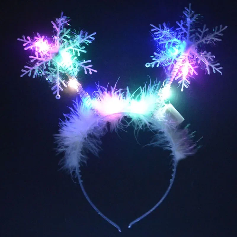 White LED Light Piscando Headband com Glow Feather e Snowflake, Hairband para festa, decoração do feriado, presente para o Halloween