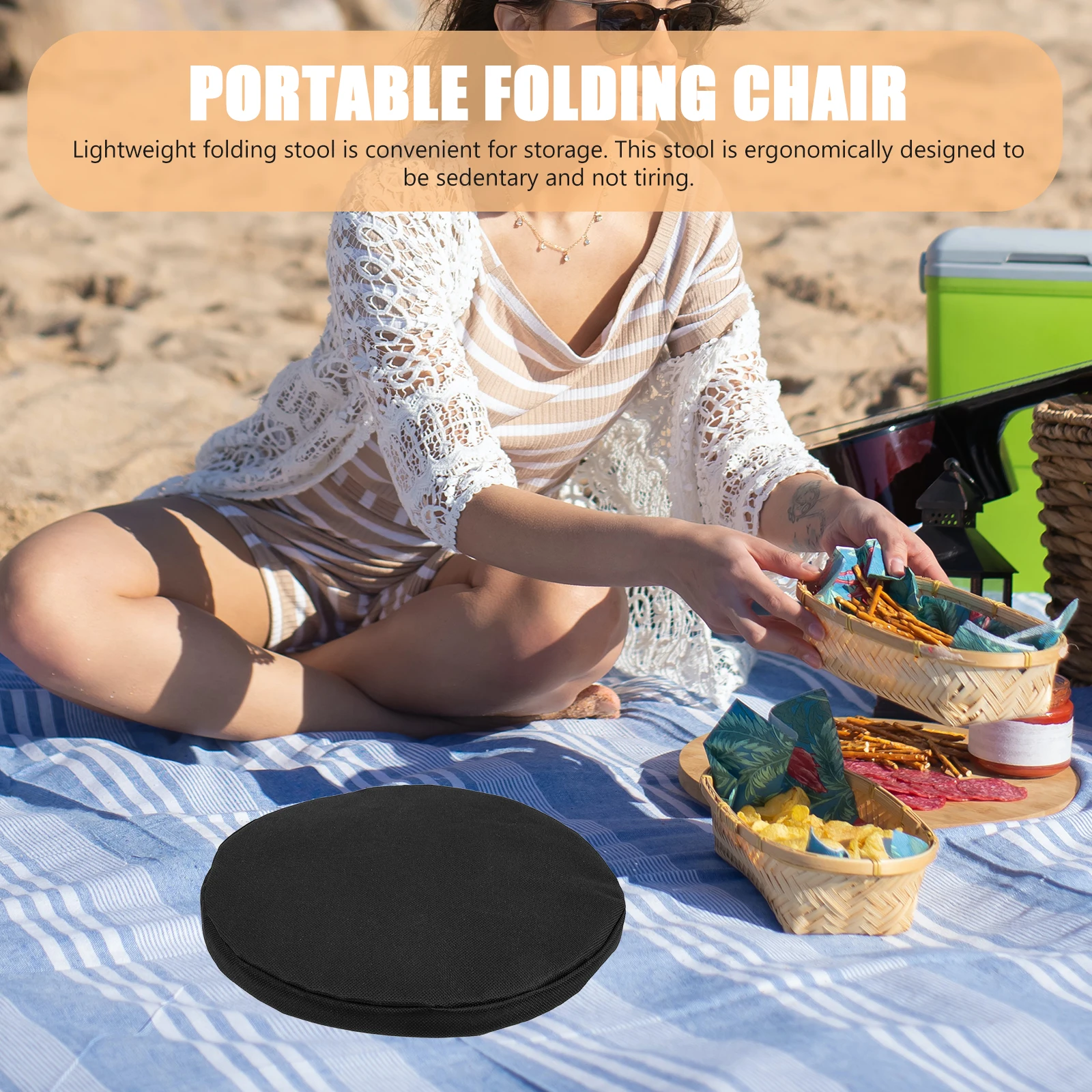 

Portable Stretchable Camping Stool Cushion Pad Foldable Black Oxford Seat Cushion for Camping Fishing Outdoor Events Travel