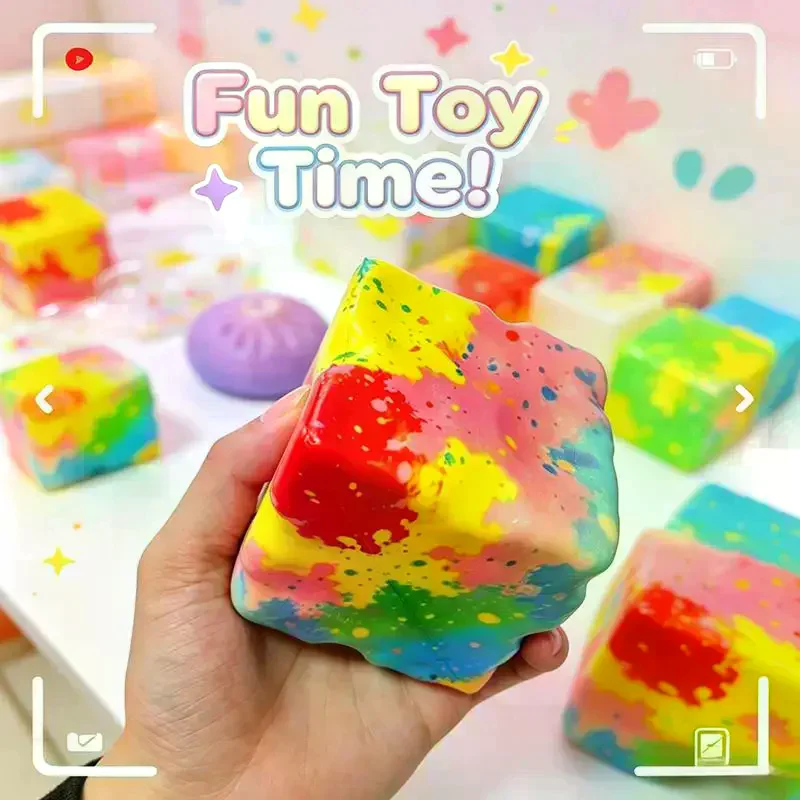 8cm Color Swirl Simulated Cheese Squishy Toy Maltose Slow Rising Decompression Fidget High Appearance Stress Reliever