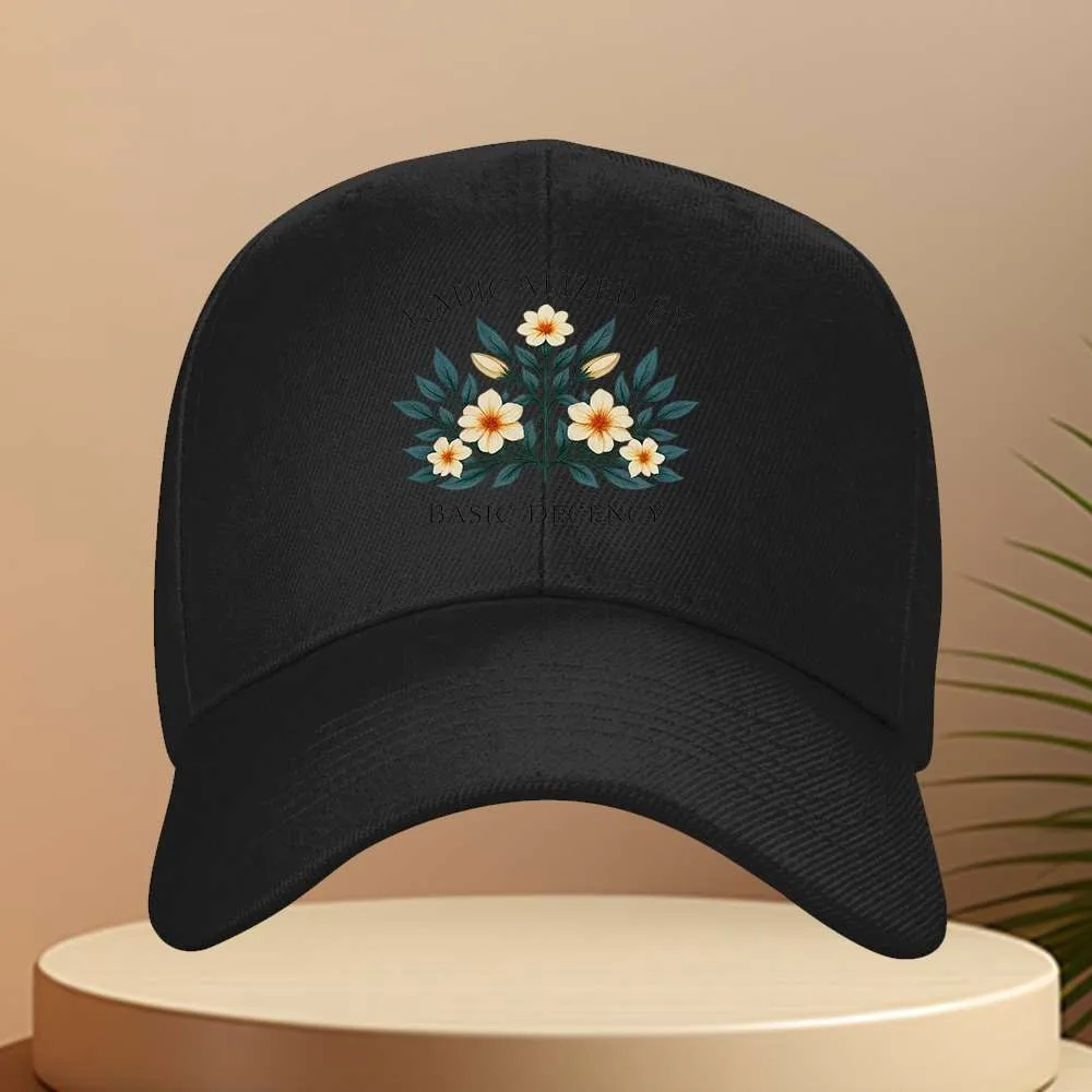 Floral Artistic Text Baseball Cap Adjustable Unisex Sun Protection Outdoor Travel Hat
