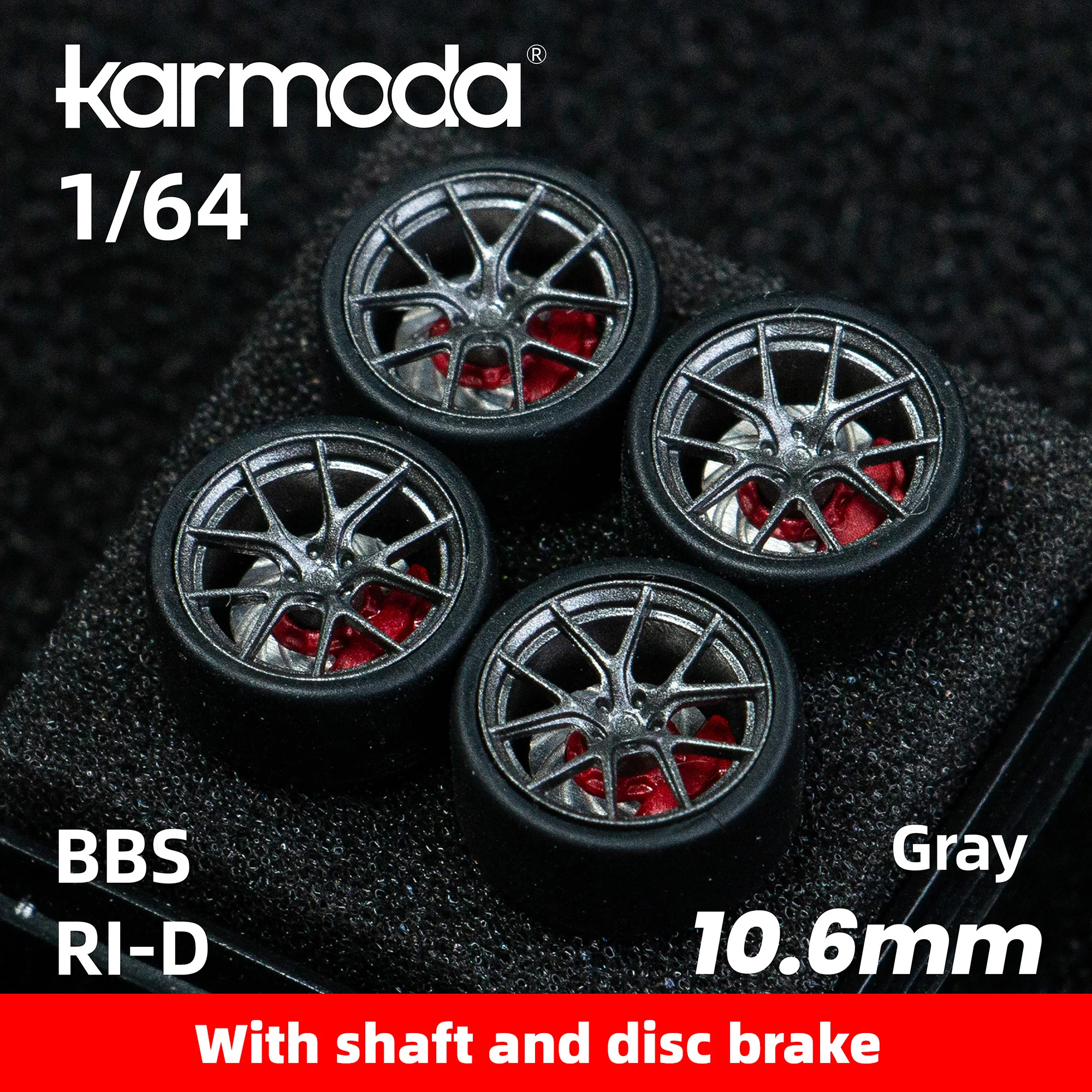 

1/64 Karmoda Wheels with Rubber Tires Model Car Modified Parts BBS RS JDM VIP For Hotwheels Tomica MiniGT（with axle &disc brake）