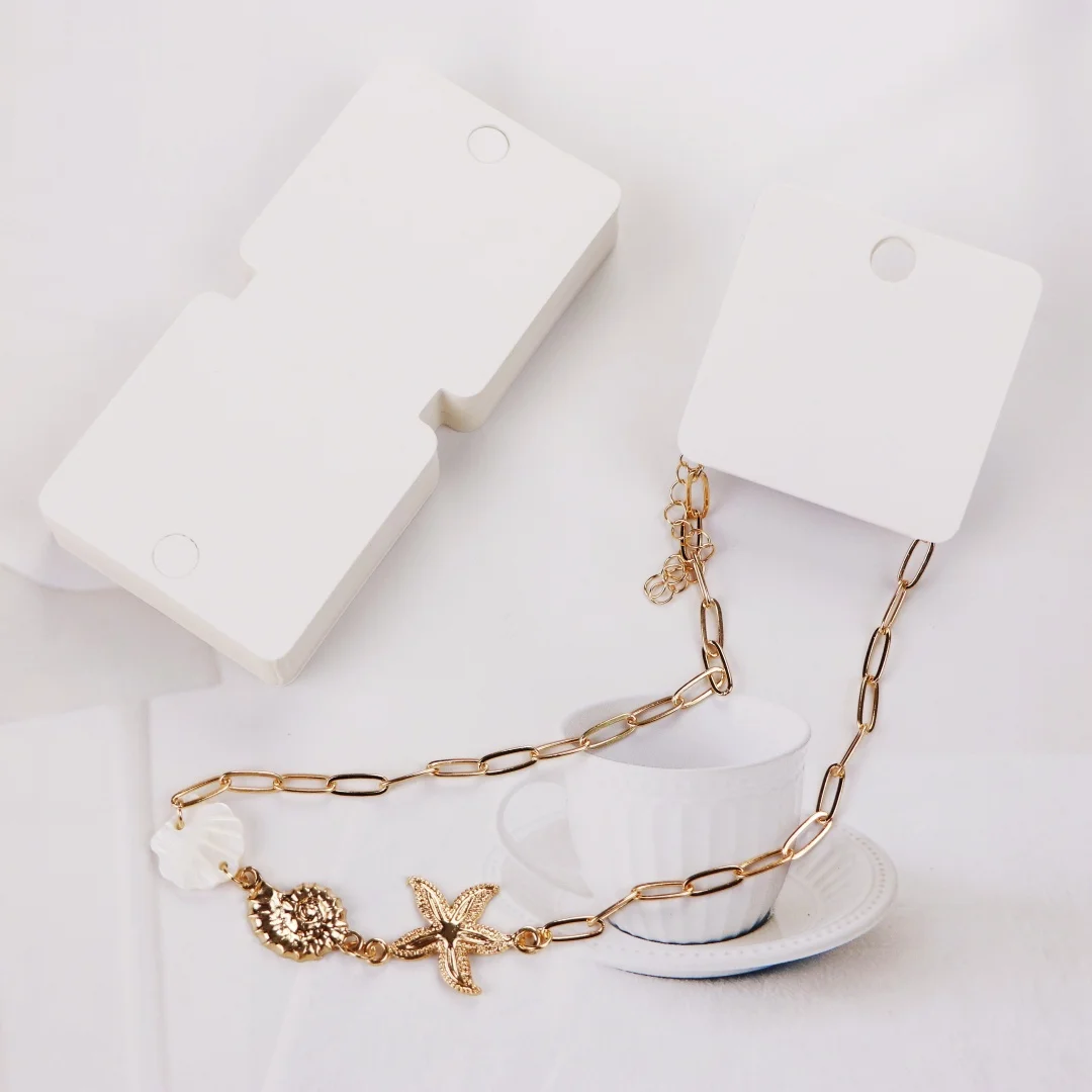 50 Uds. Tarjeta de cabecera cuadrada doblada en blanco blanco para collar pulsera con cuentas embalaje de papel cartón suministros de joyería DIY