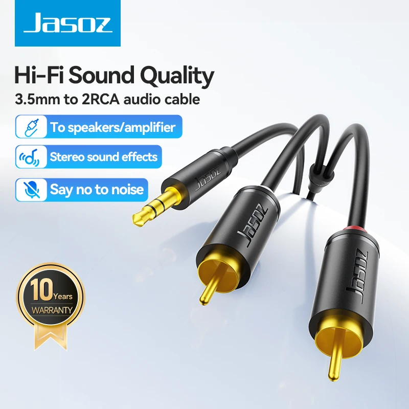 Jasoz RCA Kabel HiFi Stereo 3.5mm naar 2RCA Audiokabel voor Smartphone, Versterker, Home Theater, Jack 3.5 naar 2 RCA Y Splitter Kabel