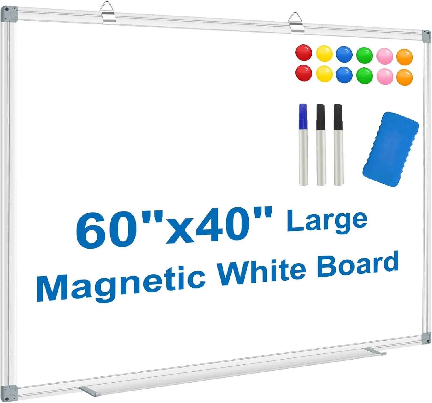 

White Board Dry Erase 60x40 Magnetic Whiteboard for Wall, Aluminum Frame with Long Pen Tray, 12 Magnets, 3 Markers & Eraser