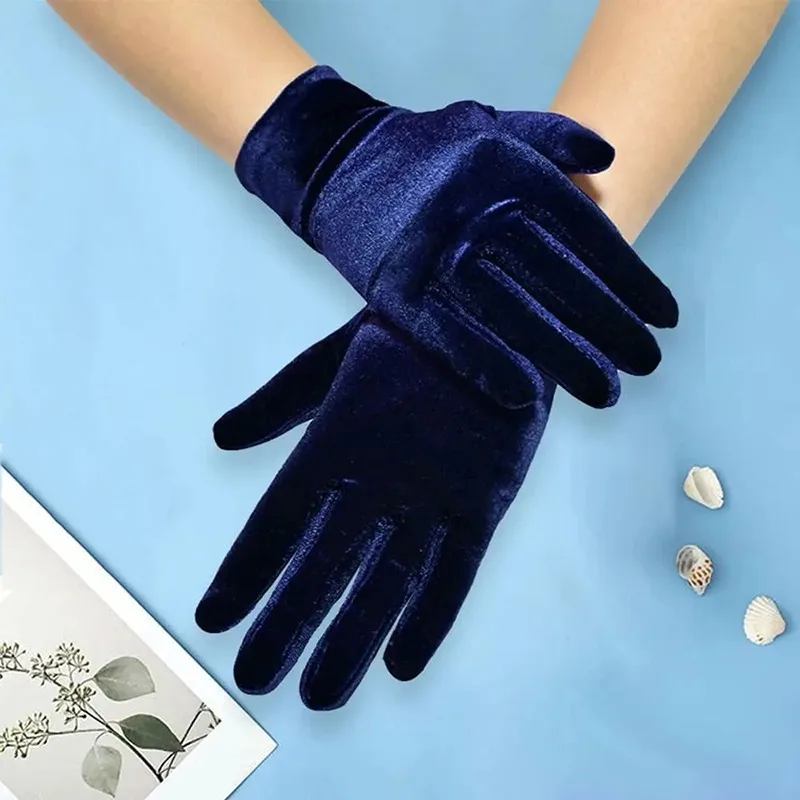 قفازات أوبرا مخملية قصيرة للنساء، قفازات قابلة للتمدد بطول المعصم، قفازات مأدبة لحفلات الشاي والهالوين