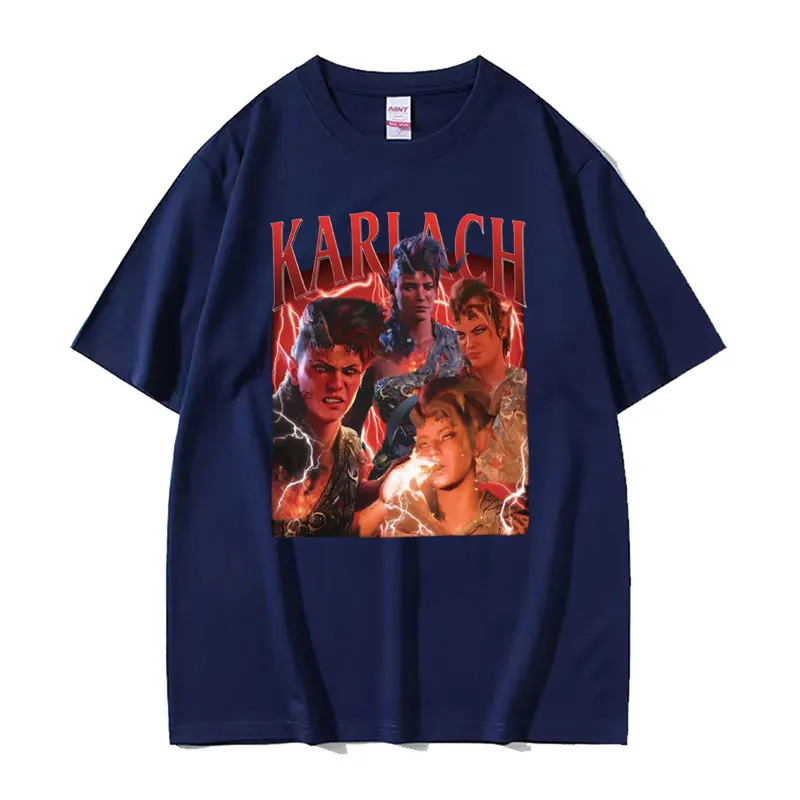 تي شيرت كلاسيكي بنمط جرافيك 90s Karlach Baldurs Gate 3 Girl Dinner تي شيرت للرجال والنساء Harajuku موضة تي شيرت ملابس الشارع