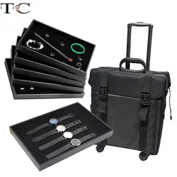 Nylon Tool Box Layered Multi-Function Jewelry Case Capacity Makeup Suitcase Jewelry Watch Bangle Storage Travel Trolley Case