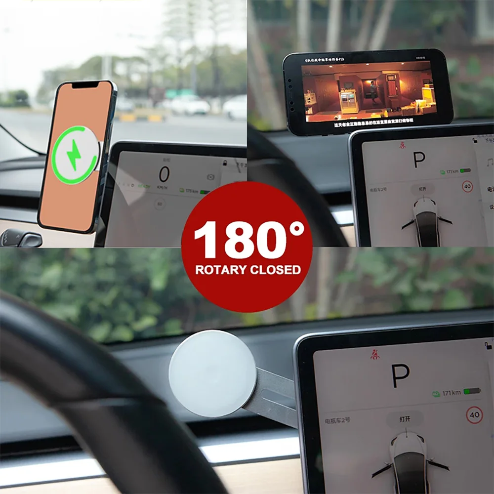 Invisible Foldaway Car Phone Holder Magsafe Wireless Charger for Tesla Model 3 Y BYD Atto 3 Han EV VW ID.4 X/Crozz ID.6X/Crozz