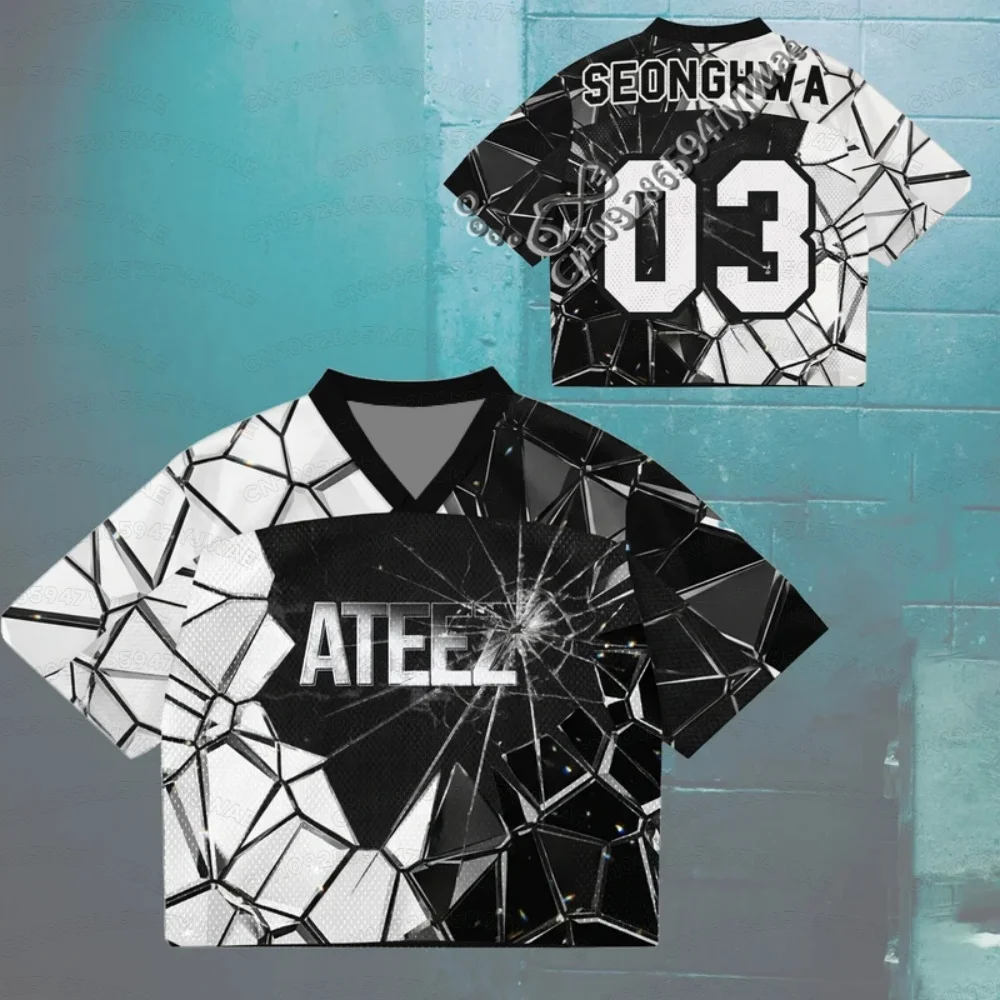 26 men  Golden Hour Part 6 ATEEZ Broken Mirror Style Mix Mesh Jersey Gifts  T-shirt V-neck Short Sleeve Men Women name tag Tees