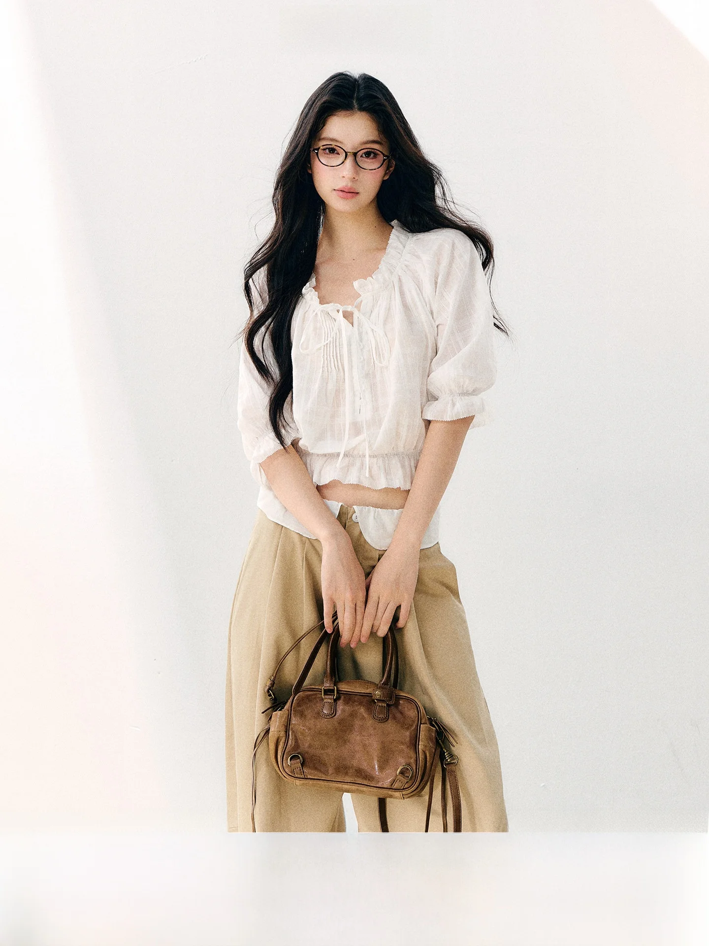 

7Shiftin Original Design Lightweight Chiffon Top Wave Pleat Slimming Casual Cotton Short Sleeve Women's Fashion Summer Shirt