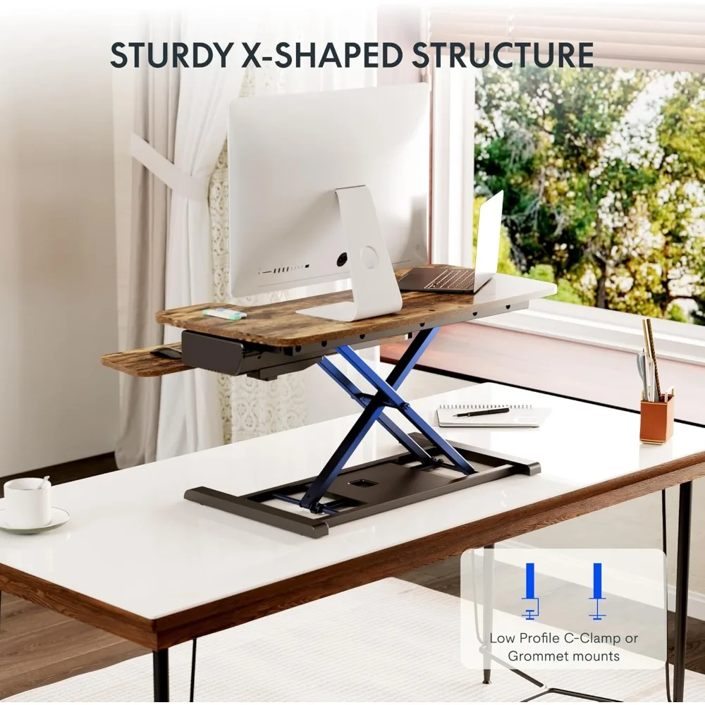 Electric Height Adjustable Desk Converter, Motorized Riser for Computer Monitors, Laptop Workstation, Desk Space Saver