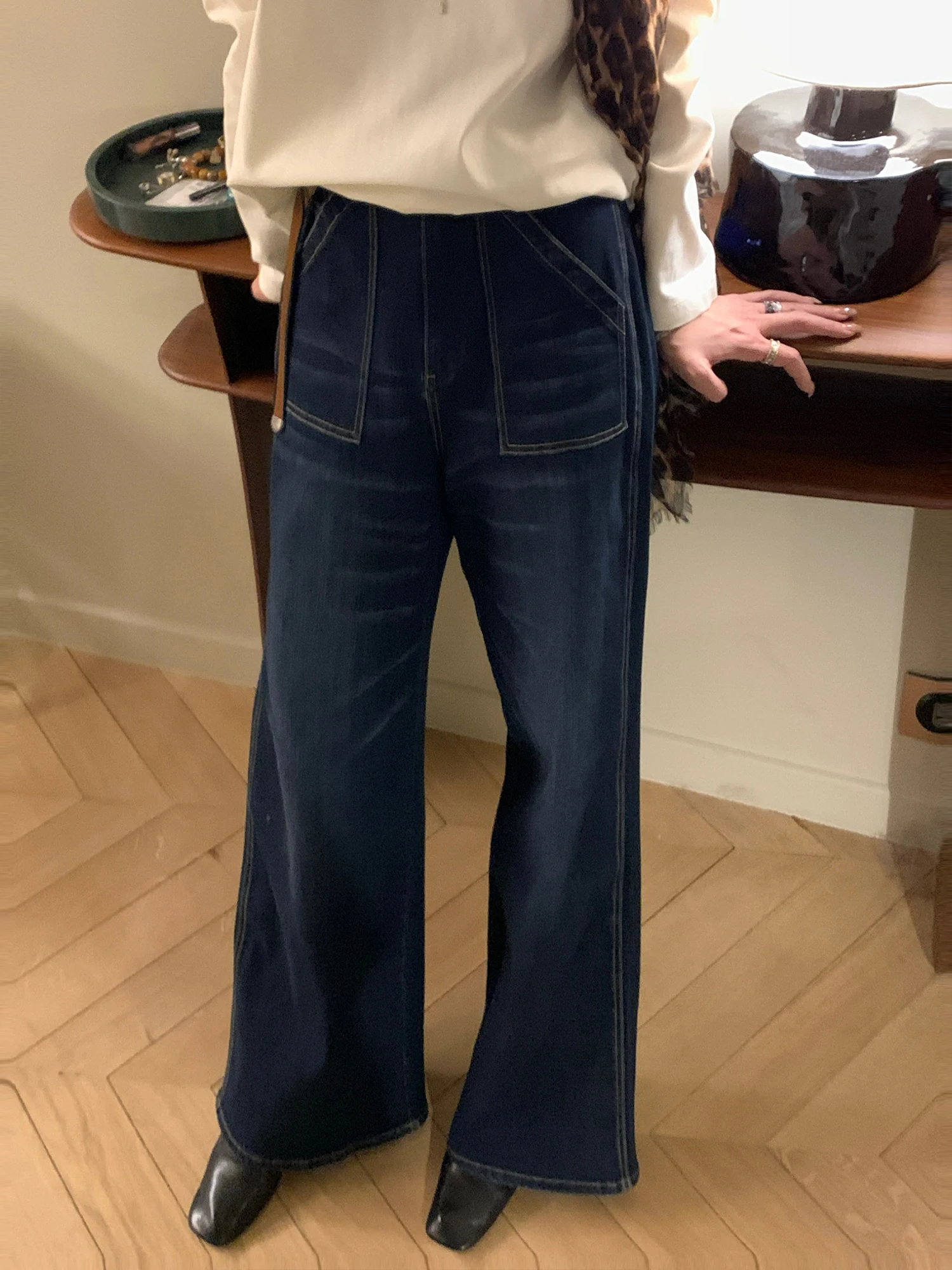 

Джинсы с высокой талией, прямого кроя, винтажные, свободные, в пол, с декоративными карманами, повседневные, из хлопкового денима, женские прямые джинсы