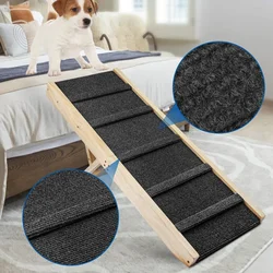 Wooden Folding Dogs Stairs Adjustable Height Indoor Dog Ladder Portable Footstep Puppy Outdoor Climbing Slope Stair Dog Supplies